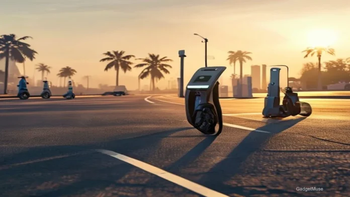 Best low-cost EV chargers for two-wheeler fleets in India, a compact station powering bikes on a city street | GadgetMuse
