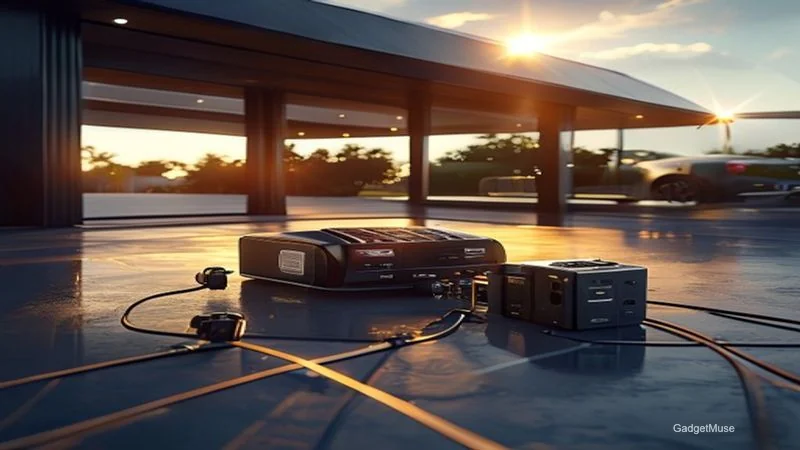 Step-by-step guide to building a DIY solar-powered EV charger: solar panels, wiring, battery, charger unit, EV plugged in | G