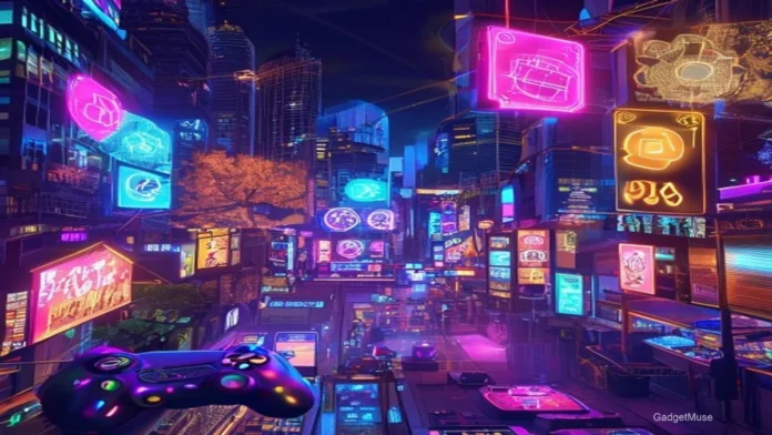 Vibrant collage of Indian gamers, blockchain icons, and futuristic NFT art trends in Indian gaming industry 2024 | GadgetMuse