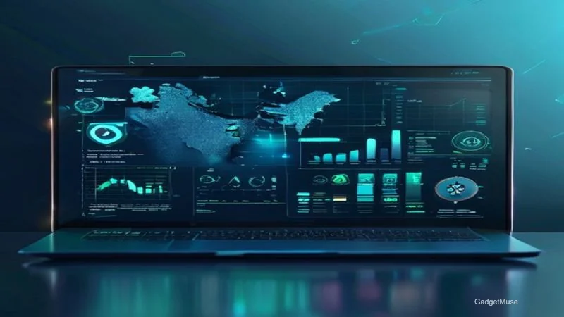 AI‑based credit score trackers free India dashboard showing graphs and mobile app interface on a laptop screen | GadgetMuse