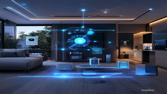 Diagram of smart home devices linked via Matter protocol, showing how to build a complete smart home with Matter | GadgetMuse