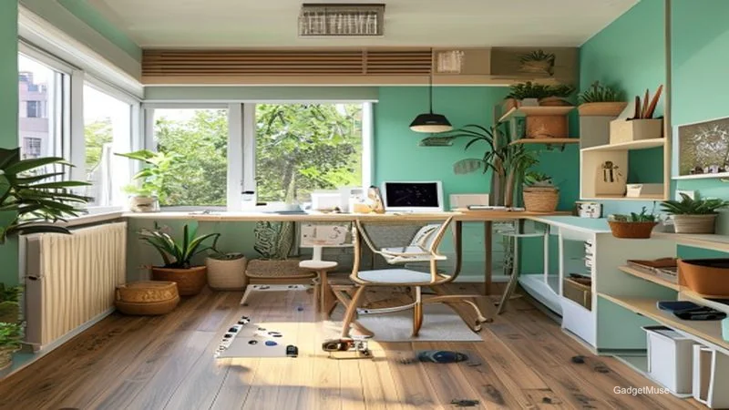 DIY home office renovation kits for small Indian flats: compact desk, wall-mounted shelves, and cable organizers in a bright