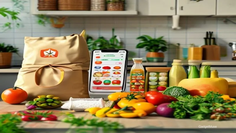Online grocery delivery discounts May 2026 India: colorful app screenshot showing promo codes and savings on fresh produce | 