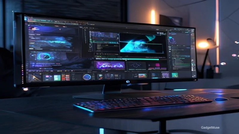 Affordable AI video editor interface showing timeline, drag‑and‑drop clips, and AI effects panel on a laptop screen | GadgetM