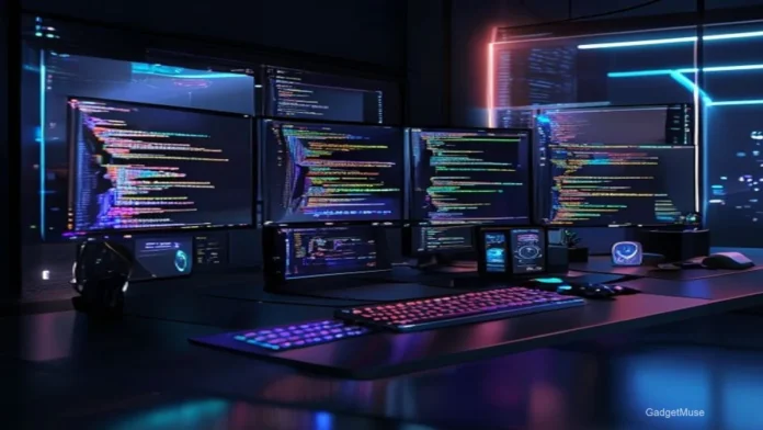Screenshot of AI coding tools for developers 2026, showing logos of Copilot, Tabnine, CodeWhisperer, and Gemini | GadgetMuse