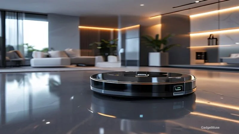 A sleek robot vacuum on a modern Indian living room floor, showcasing the best robot vacuum cleaners in india 2026 | GadgetMu