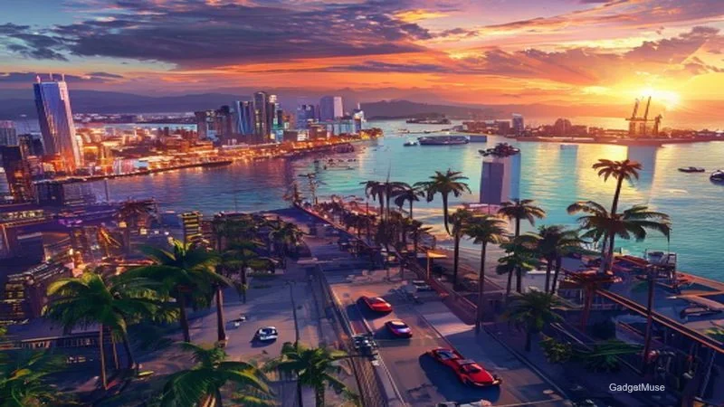 GTA 6 everything we know release date gameplay and map collage showing teaser art, city skyline, and in‑game action | GadgetM