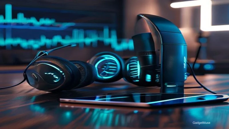 Cover art showing a microphone and Indian flag icons representing the top tech podcasts India list | GadgetMuse