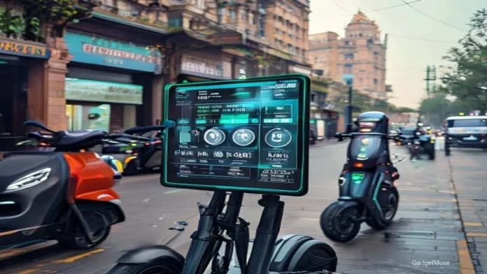 Delhi map highlighting micro‑mobility scooter rental pricing models with price tags on various scooters | GadgetMuse